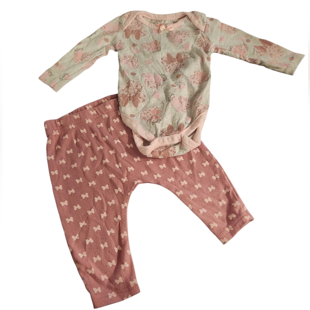 Disney Baby Pink and Gray Baby Minnie Outfit Set